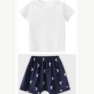 New lot of 2: white shirt, Moon Print Shorts kids 2-3 T